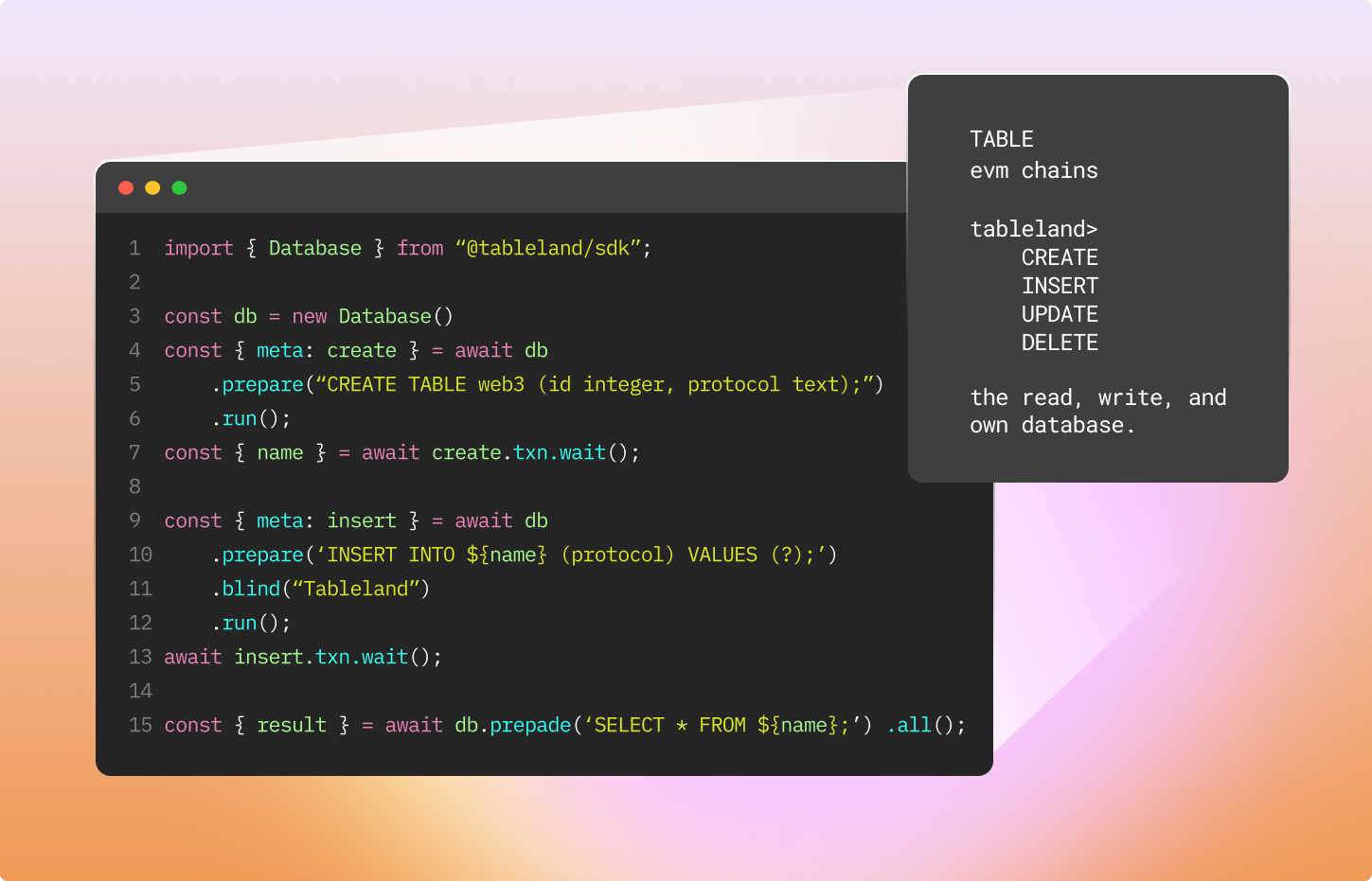 Tableland code snippet